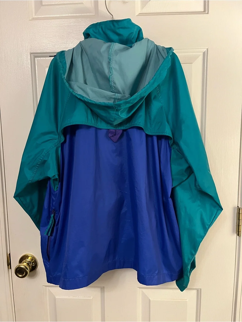 Vtg American Eagle Windbreaker Adult Hidden Hood Colorblock Teal/Purple 90’s Med